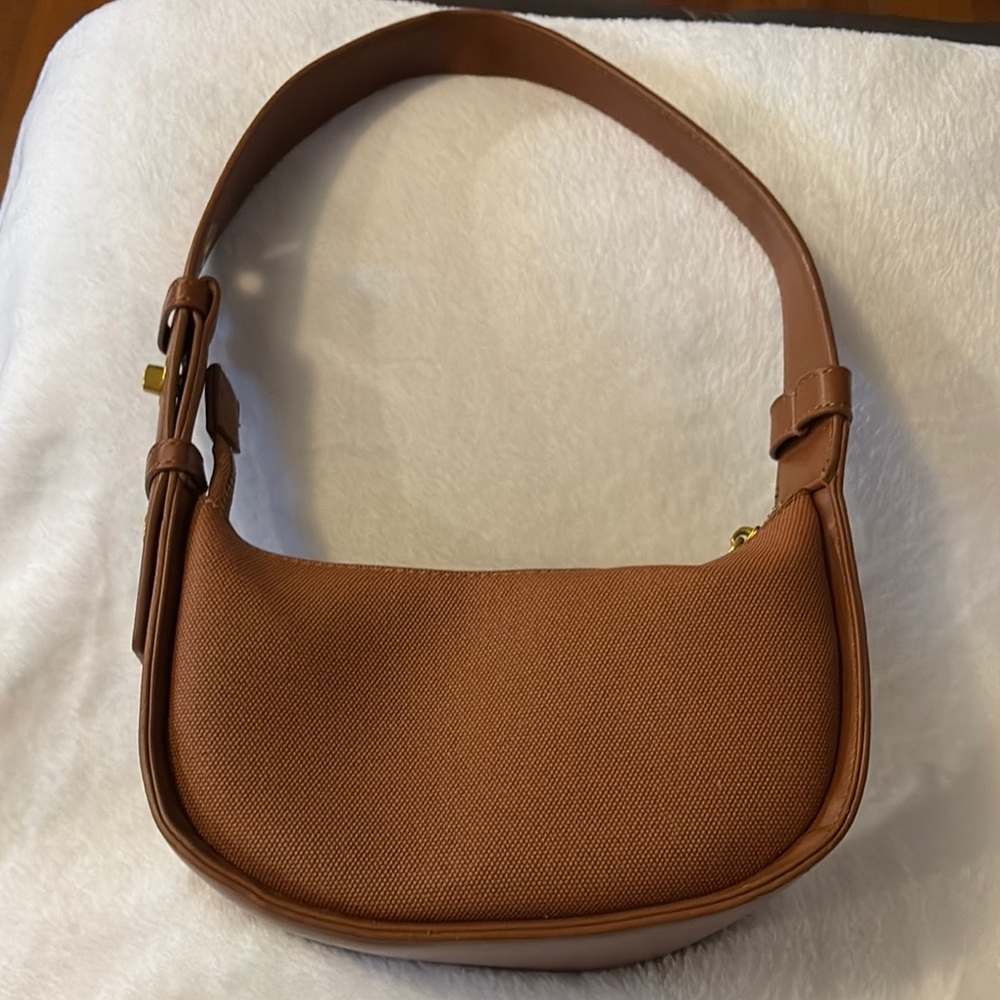 SHEIN Tan Crescent Shoulder Bag with Gold Hardware